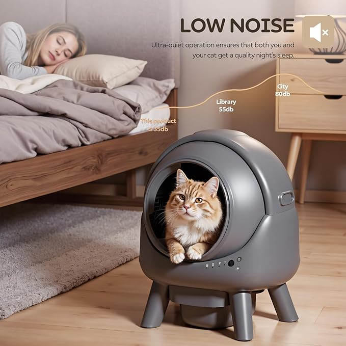 Self Cleaning Litter Box for Multiple Cats – Automatic Cat Litter Box with App Control, Odor-Free Waste Disposal, Dual Safety Sensors, Litter Bags, BlackGrayK4