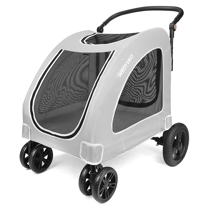 Dog Stroller with 4 Wheels, Folding Cat Strolling for Small/Medium/Large Dogs & Cats to 120 lbs, pet Stroller with Removable Carrier, Storage Basket,Cup Holder (Gray)