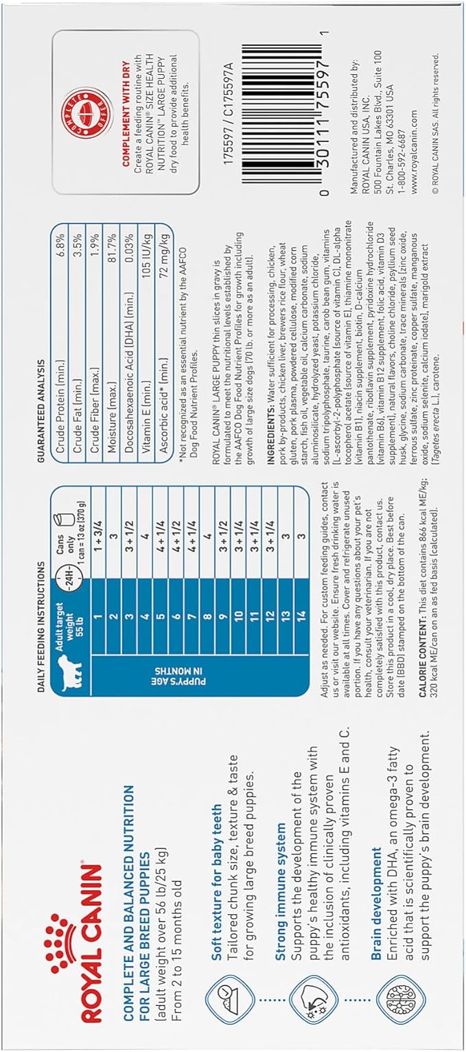 Royal Canin Size Health Nutrition Large Puppy Thin Slices in Gravy Dog Food, 13 oz (Pack of 6)