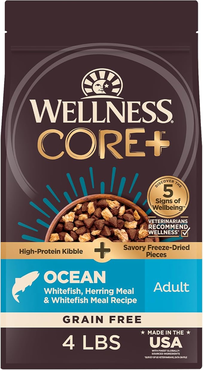 Wellness CORE+ (Formerly RawRev) Grain Free Ocean Whitefish, Herring Meal & Salmon Meal Recipe, 4 Pound Bag