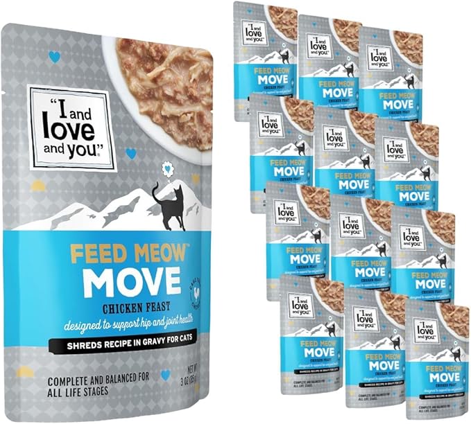 I AND LOVE AND YOU Feed Meow Move Wet Cat Food - Chicken - Hip & Joint Support Grain Free, Shredded,3oz Pack of 12