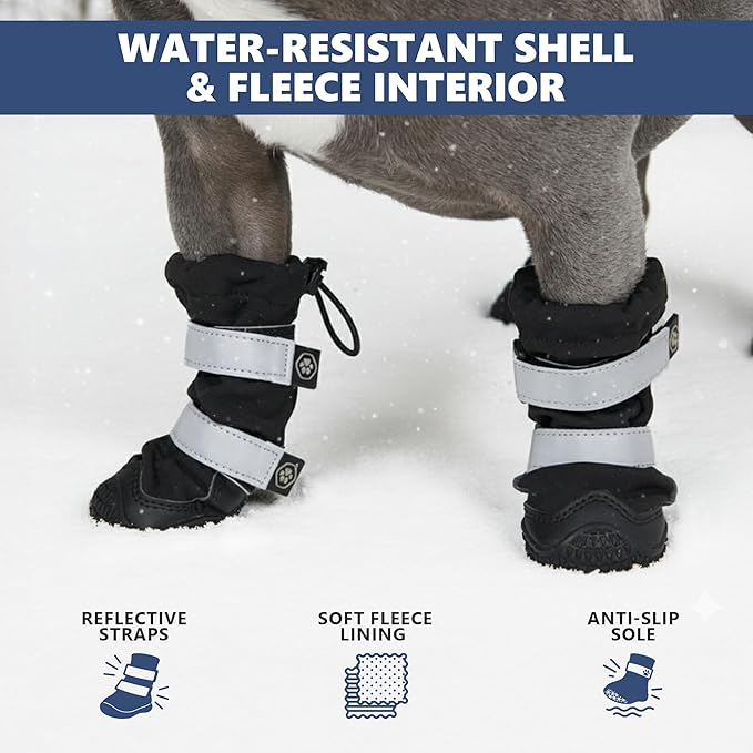 Spark Paws Dog Shoes, Waterproof Dog Boots for Medium to Large Dogs, Non Slip, Breathable Dog Booties and Paw Protectors - 4PCS Doggie Hiking Boots with Reflective Straps - Black, Size 1