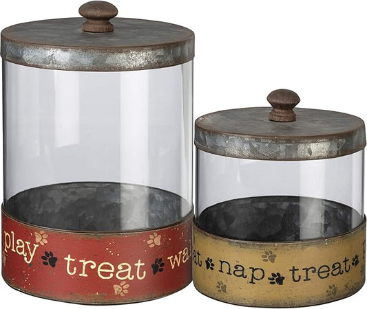 Primitives by Kathy Rustic Pet Tin Bins - Dog Food & Toy Storage Set, 'Toys & Beware of Wigglebutts' Themed Containers