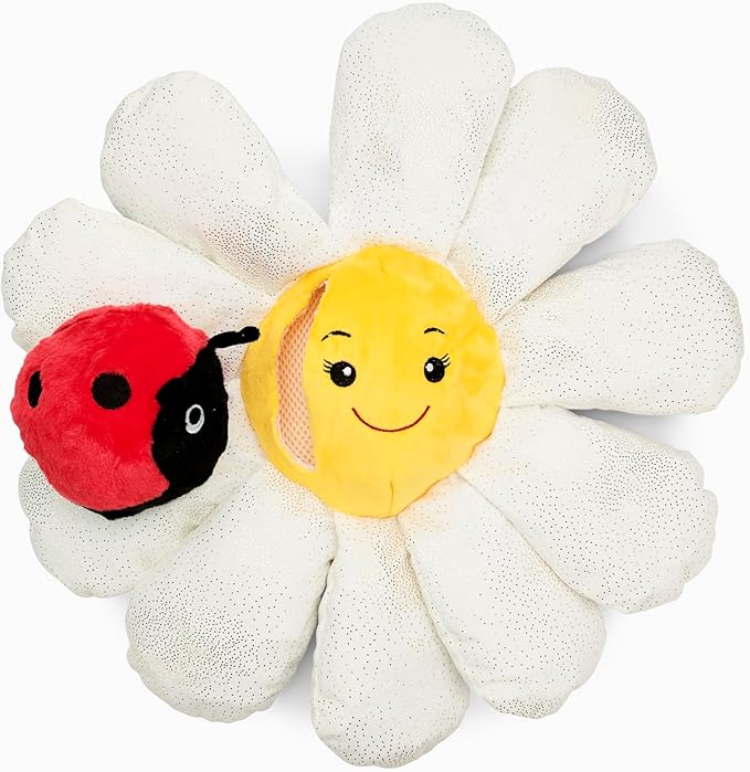 Flourish Pets 3 in 1 Multi-Layer Chew Toy for Active Dogs | Non-Toxic BPA Free Double Stitched Soft Fabric Exterior Dog Toys | Long-Lasting Dog Plush Toys - Small White Daisy 13"