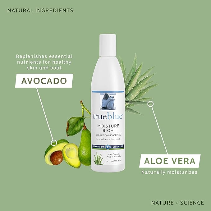 TrueBlue Aloe & Avocado Moisture-Rich Conditioning Dog Crème – Conditioner Cream for Dogs, Puppies - Deodorizing, Moisturizing, Tearless – Toxin Free, Natural Botanical Blend – 12 Fl. Oz.