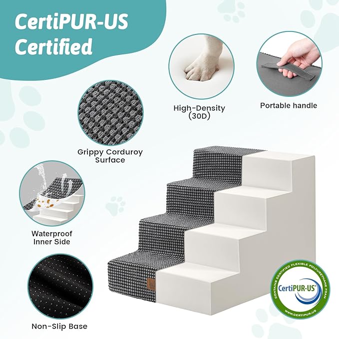 Slope Dog Stairs for Small Dogs 15.7" H, Pet Steps for Couch Sofa Chair with Washable Cover, Non-Slip Indoor Ramp for Puppy Older Cats, 4 Step, Charcoal Grey