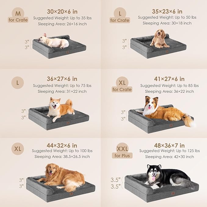 EHEYCIGA Memory Foam Dog Bed Medium Sized Dogs, Waterproof Dog Bed Orthopedic with Washable Removable Cover, Non-Slip Pet Bed Couch for Crate, 30x20x6 Inches, Dark Grey