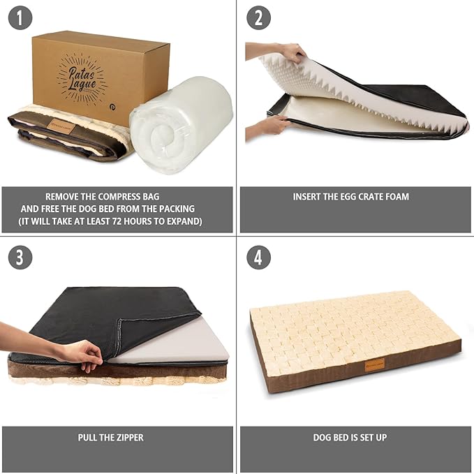 Patas Lague Orthopedic Jumbo Dog Bed for Extra Large Dogs 56''X40'', Waterproof Soft Warm Comfortable Egg Crate Foam Jumbo Pet Beds Mat with Removable Washable Cover and Nonskid Bottom, Brown