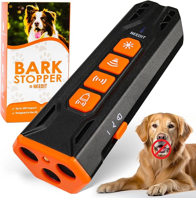 Dog Bark Deterrent Device to Stop Own or Neighbor’s Dog Barking, Biting & Fighting with Long Range – Rechargeable Ultrasonic Portable Anti Barking Device with 3X Sonic Emitters & Flash (Black)