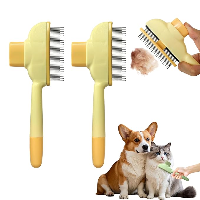 Cat Hair Brush & Dog Brush, Deshedding Brush for Long or Short Haired Pets, Removes Loose Fur, Durable Stainless Steel & ABS Design (yellow 2pcs)
