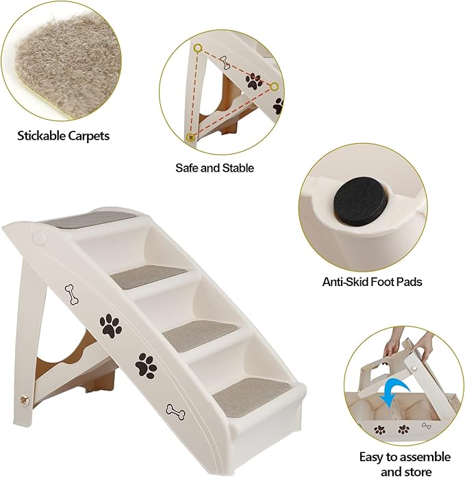 ZENY Folding Dog Stairs, Portable Indoor/Outdoor Pet Steps for Bed, Couch, Car, Pet Stairs for Small Pet Dog/Cat