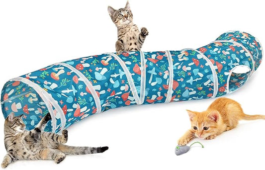 Glittme Cat Tunnel, Cat Tunnels for Indoor Cats, S-Shape Cats Cave with Cat Toys, Foldable Cat Tubes and Tunnels for Cats, Rabbit, Puppy, Guinea Pig