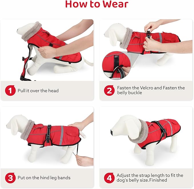 Dog Coat, Warm Dog Winter Coat Reflective Jacket Waterproof Fleece Vest, Pet Jacket Cozy for Cold Weather, Dogs Snowsuit Windproof, Adjustable Buckle for Large Dogs