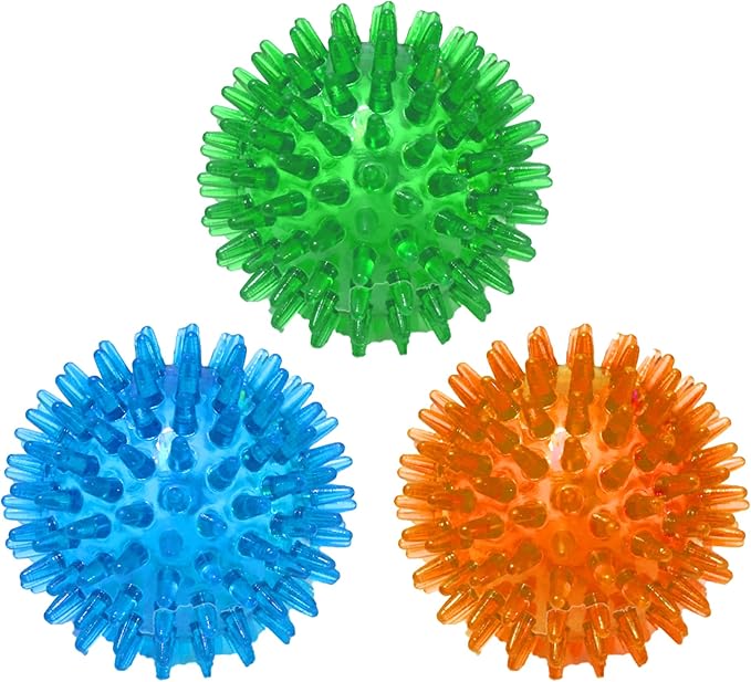 Jalousie Dog Squeaky Toys Value Set Non-Toxic Squeaky Balls Toss Fetch TPR Rubber Puppy Toys Spikey Dog Chew Toy for Small Medium Breed Pet Toys for Puppy (3 Pack Spiky Balls)