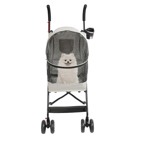 Pet Stroller, Foldable Pet Stroller with Weather Cover, Dog Cat Strolling Cart with 360° Wheels & Brakes for Small and Medium-Sized Dogs or Cats (Gray)