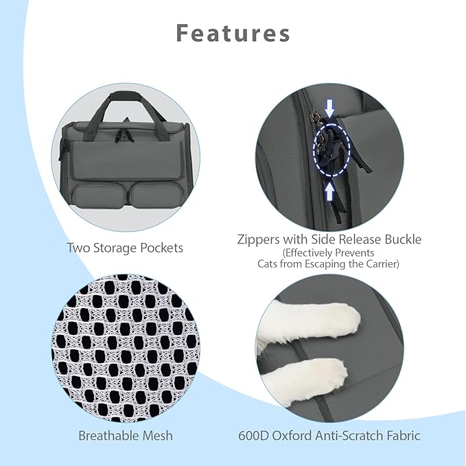 Cat, Dog Carrier for Pets up to 15 lbs, Soft-Sided Collapsible Pet Carrier with Upgraded Sturdy Base, Privacy Curtain and 2 Storage Bags, Cat Bag for Medium Cats and Small Dogs