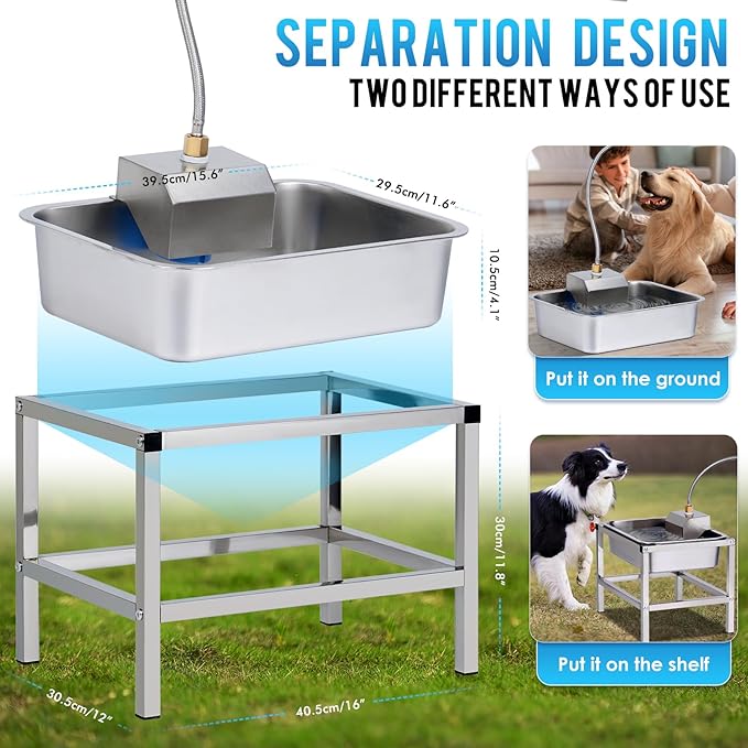 3Gal Automatic Dog Water Bowl Dispenser for Large Dogs Outdoor Elevated Dog Water Bowl with Stand, Stainless Steel Pet Waterer with Float Valve for Large Breed Goat Livestock