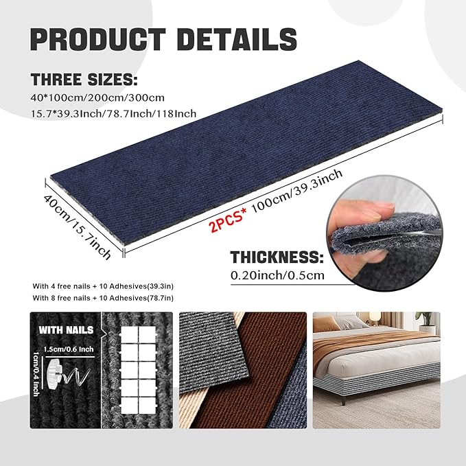 Cat Scratch Couch Furniture Protector, Adhesive Cat Scratch Pad Deterrent for Furniture, DIY Climbing Cat Scratcher Couch Protector from Cat Claws Scratching for Indoor (Navy,78.7x15.8In)