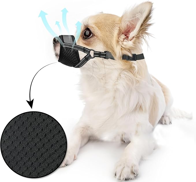 Dog Muzzle for Small Dogs - Soft Nylon Breathable Muzzle for Small Dog with Air Mesh | Adjustable Dogs Muzzles to Prevent Biting | Puppy Mussels for Grooming Barking Chewing Allows Panting Drinking