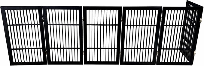 Pet Dog Gate Strong and Durable Freestanding Folding Acacia Hardwood Portable Wooden Fence Indoors or Outdoors by Urnporium (Black Pet Gate, 6 Panel 30" Tall)