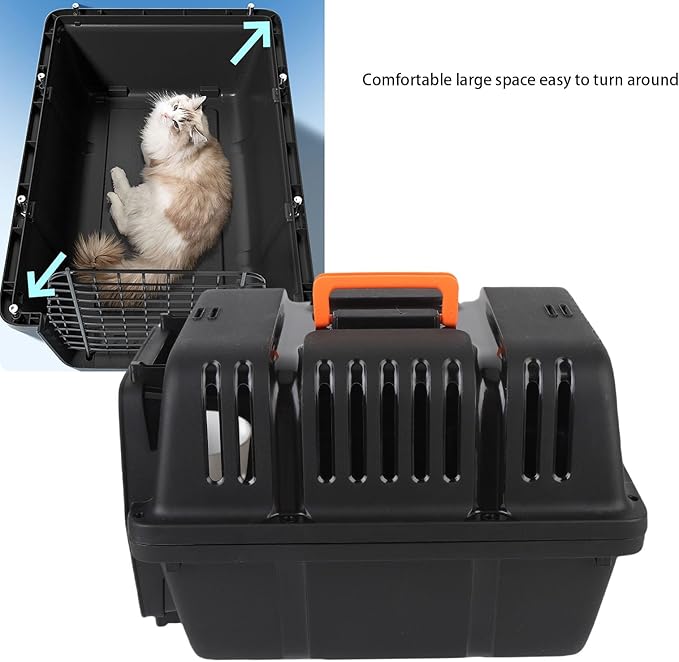 Plastic Dog Crate, Airline Approved Hard Shell Dog Kennel with Handle for Home and Travel, Large Space Portable Breathable Pet Travel Carrier for Outings and Activities (Black)