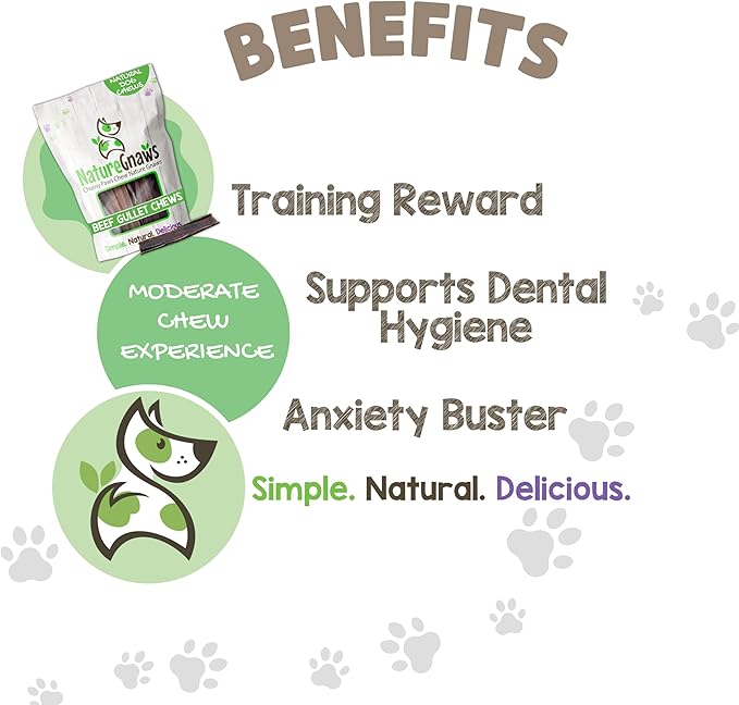 Nature Gnaws Beef Gullet Chews for Small Dogs 4-5" (10 Count) - Natural Beef Jerky Stick Dog Chew Treats - Rawhide Free