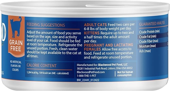 Blackwood Wet Cat Food, Chicken & Salmon with Pumpkin Recipe for All Life Stages, 3 Ounce Can (Pack of 12), Slow Cooked, Grain Free