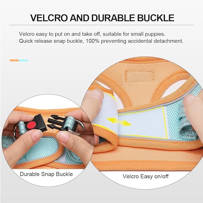 Mercano Soft Mesh Dog Harness and Leash Set, No-Chock Step-in Reflective Breathable Lightweight Easy Walk Vest Harnesses with Safety Buckle for Small Dogs, Cats (XL, Orange Blue)