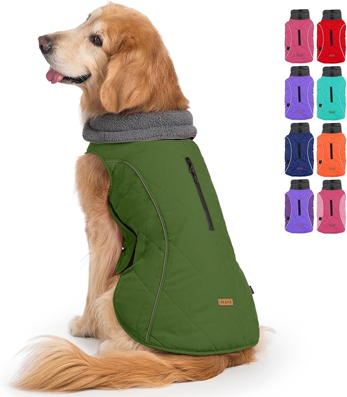 EMUST Dog Jackets for Winter, Cold Weather Coats for Dogs, Soft Winter Jackets for Medium Large Dogs, Pet Vest for Small Medium Large Dogs, Green, L