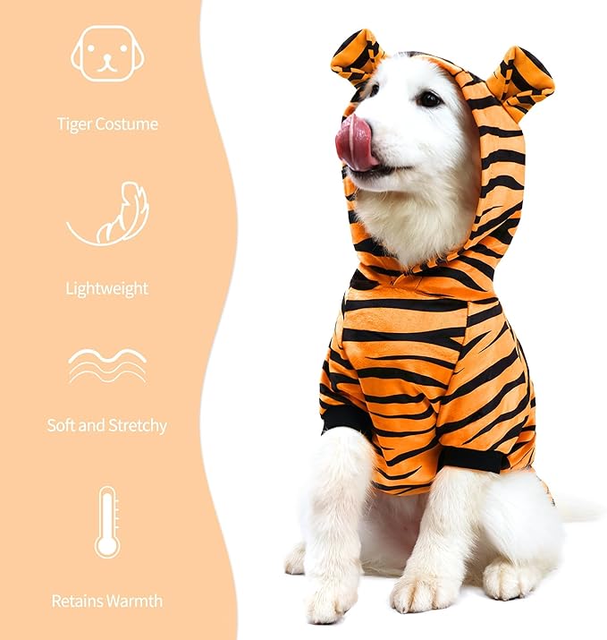 NACOCO Halloween Dog Tiger Costume-Pet Cosplay Clothes Cat Coat Hoodie Outfits Warm Winter Apparel for Dog Small and Medium Cat(Orange, 3XL)