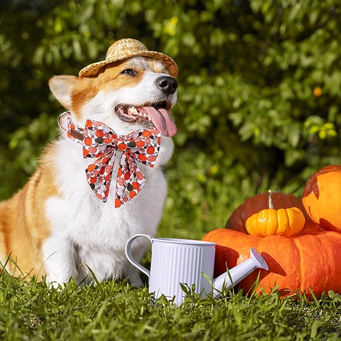 Unique Style Paws Halloween Day Dog Collar with Bowtie Pumpkin Cotton Dog Collars for Small Medium Large Dogs