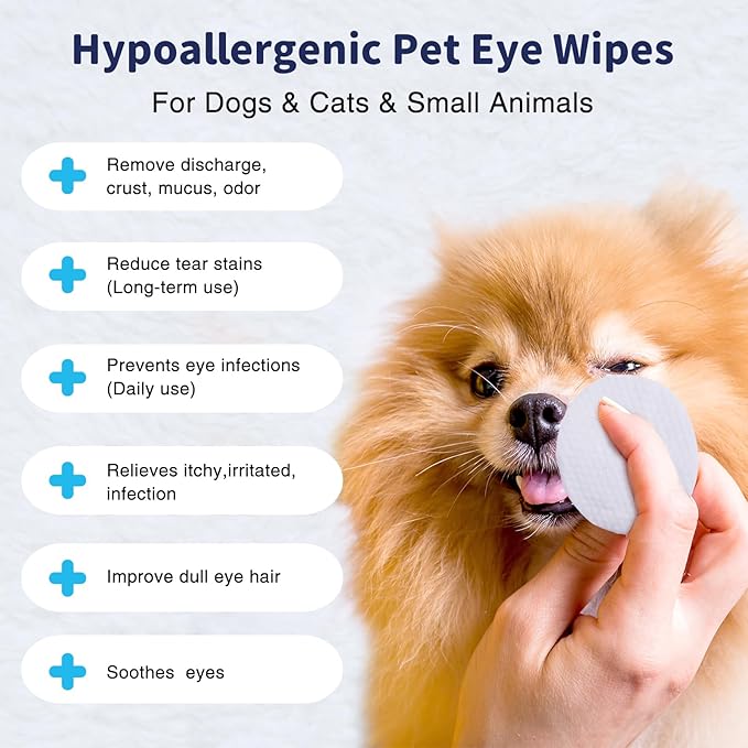 PET Eyes Wipes for Dogs & Cats - Gently Remove Tear Stain, Debris, Crust & Discharge- Hypoallergenic & Deodorizing Pet Cleaning Grooming Wipes Cleaner for Eyes, Face & Wrinkle -Unscented