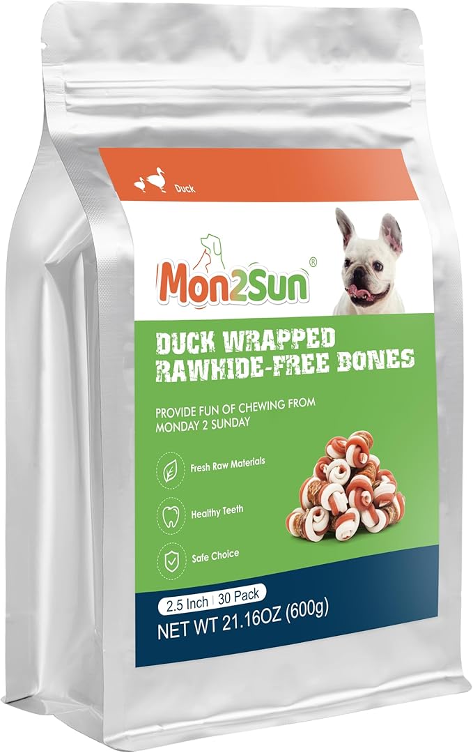 MON2SUN 2.5" Rawhide Free Dog Treats with Mixed Vegetables, Duck Wrapped Mini Knot Bones for Small Dogs, Healthy Snacks for Balanced Nutrition, 21.2oz