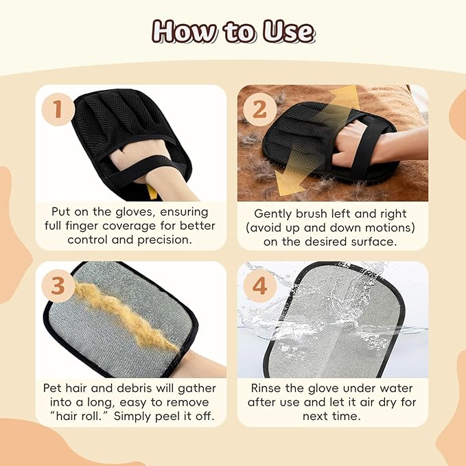 Pet Hair Removal Gloves, 2 PCS Double Sided Dogs and Cats Hair Remover Reusable Cat Dog Pet Grooming Gloves Suitable for Couch, Furniture, Deshedding, Grooming, Pet Cleaning Tool