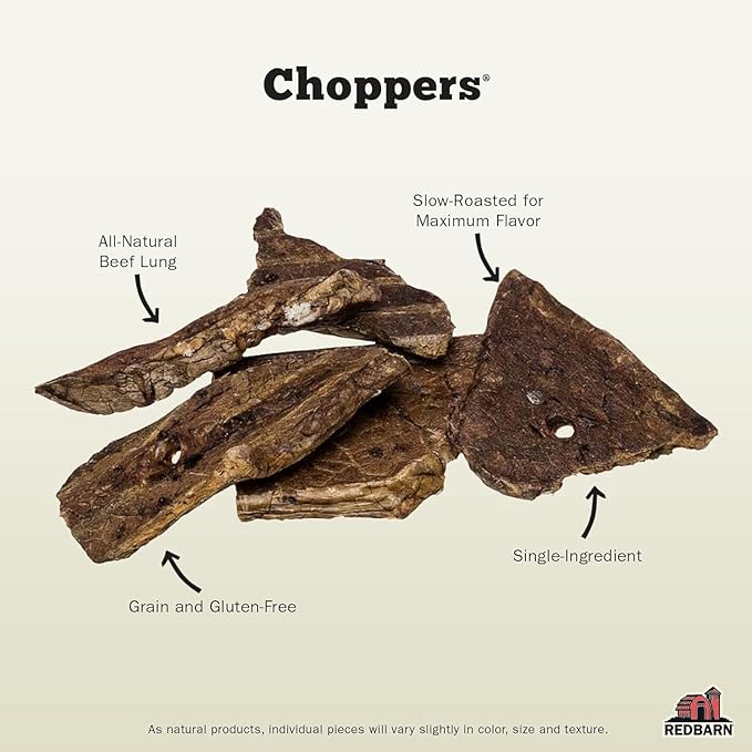 Redbarn Pet Products Natural Choppers Beef Lung Chew Treats for Dogs - Premium Made in USA Rawhide-Free Single Ingredient High Protein Low Fat - 9 oz Bag