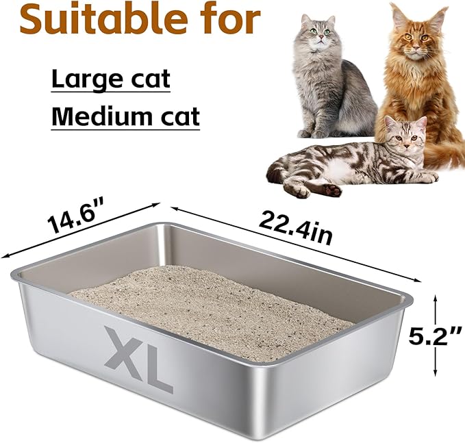 Stainless Steel Litter Box XLarge,XL Metal Cat Litter Box,Cat LitterBox Easy to Clean,Stainless Steel LitterBox for Large/Medium Cats,No Stick No Smell