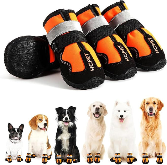 Hcpet Dog Shoes, Dog Boots for Large Dogs, Waterproof Dog Booties Paw Protector for Summer Hot Pavement, Winter Snowy Day, Outdoor Walking, Indoor Hardfloors Anti Slip Sole Orange Size 8