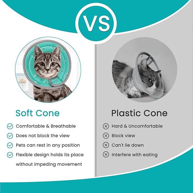 Cat Cone Collar Soft, Cat Recovery Collar Stop Licking After Surgery, Kitten Elizabethan Collar, Adjustable, Lightweight, Comfortable - Green, S