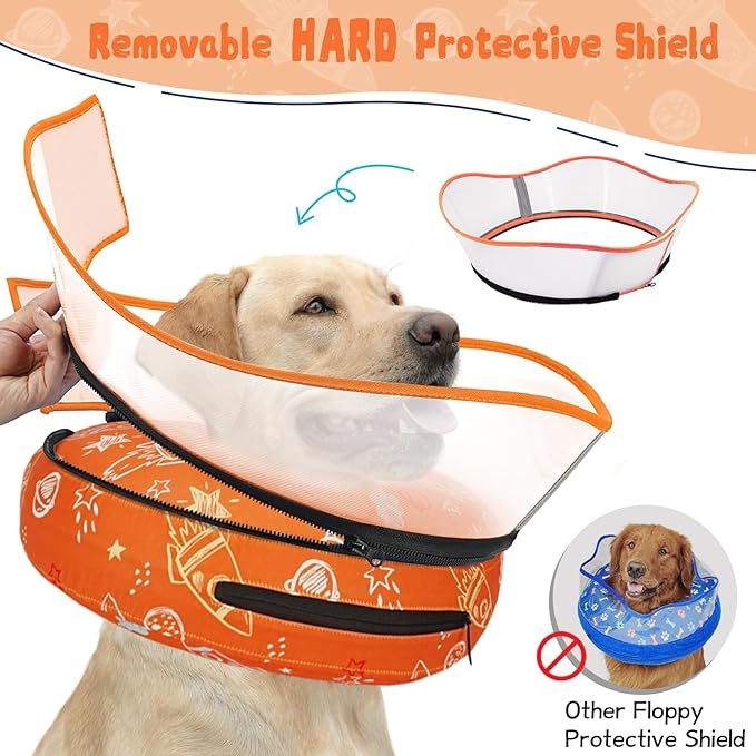 Elevated Inflatable Dog Cone Collar to Stop Licking, Dog Donut Collar After Surgery, Soft Pet Cone Alternative for Small Medium Large Dogs