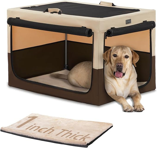 PETSFIT Soft Dog Crate, Travel Dog Crate - 36 Inch Easy Set-up, Light, Sturdy, Comfy Inside with Thicken Mat, Portable Crate for Home and Travel Brown