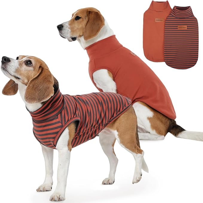 FUAMEY 2 Pack Dog Fleece Vest for Large Dogs,Shih Tzu Frenchie Stretchy Dog Sweatshirts Warm Dogs Pullover Winter Pet Sweaters with Leash Hole Puppy Turtleneck Sleeveless Orange L