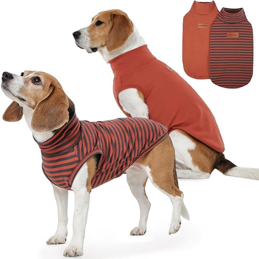 FUAMEY 2 Pack Dog Fleece Vest for Large Dogs,Shih Tzu Frenchie Stretchy Dog Sweatshirts Warm Dogs Pullover Winter Pet Sweaters with Leash Hole Puppy Turtleneck Sleeveless Orange L