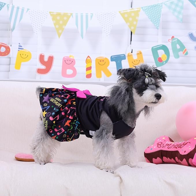 CuteBone Birthday Dog Dresses Velvet Holiday Small Dogs Clothes Onesie Pet Apparel Girl Puppy Skirt with Bow Hair Rope CVA50XS-D