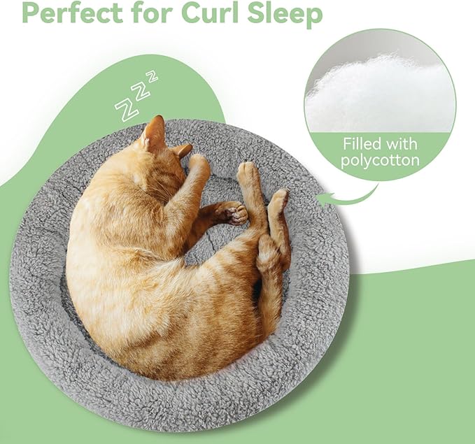 LESYPET Round Cat Bed for Cats Small Dogs, 19'' W×2'' H Cat Donut Beds for Indoor Cats Raised Pillow Pet Mat Non-Slip Bottom Machine Washable, Grey