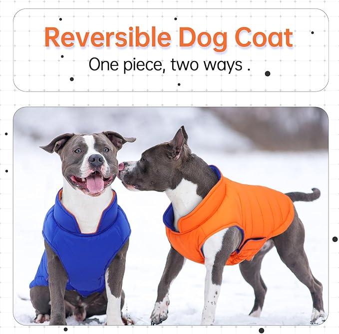 Lelepet Reversible Dog Coat Waterproof Dog Jacket Windproof Puffer Vest for Winter Warm Lightweight Coats for Large Dogs Adjustbale Hook & Loop Pet Apparel with Leash Hole, Golden Retriever, 3XL
