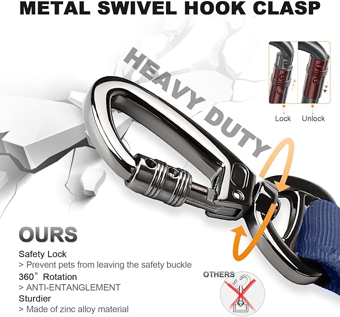 Tactical Bungee Leash & Military Dog Collar Set, USA Flag, Heavy Duty Metal Buckle, Airtag Case (Blue, L)