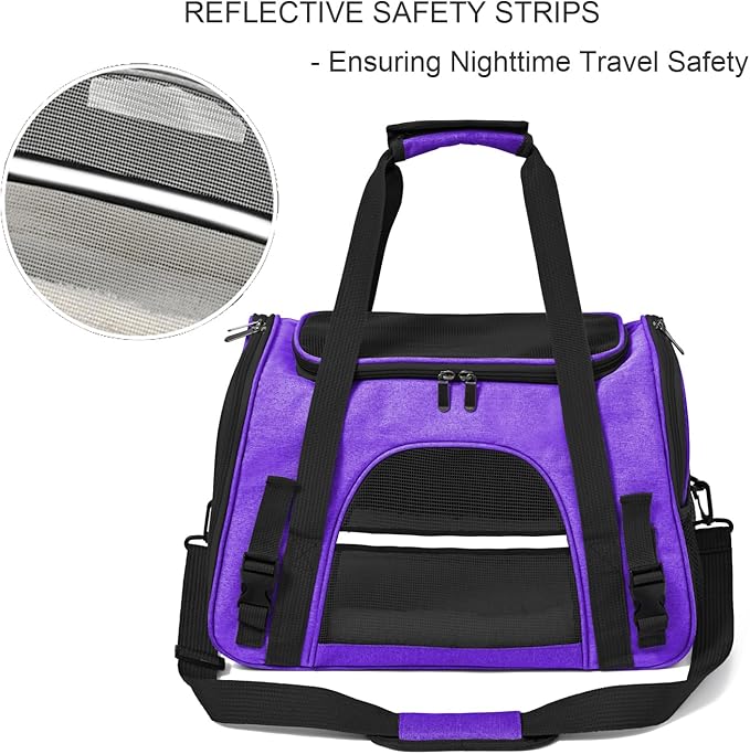 Dog Cat Carrier Soft for Small Pet Up to 16 Lbs TSA Airline Approved Travel Carrier Collapsible Puppy Car Mesh Bag 17.5 * 10.2 * 11.4 inch - Purple