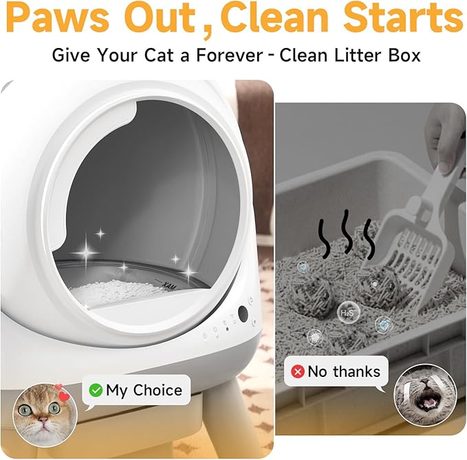 Self Cleaning Litter Box for Multiple Cats, G1 Automatic Cat Litter Box, Self-Cleaning Robot with Smart APP Control and Health Monitoring, Includes 2 Roll Trash Bag and Litter Mat, White