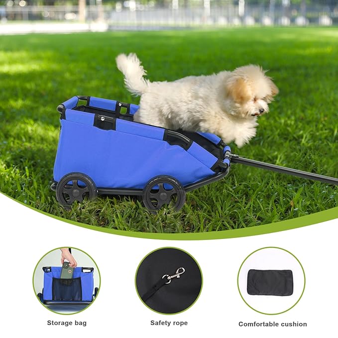 Dog Stroller 4 Wheels Folding Dog Cart Pet Stroller for Travelling Shopping Walking Playing for Small Dogs Cats (Blue)