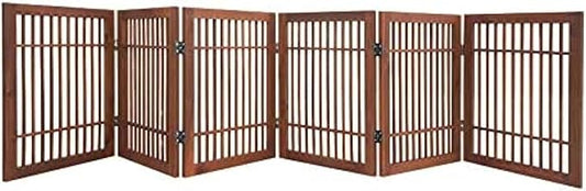 Pet Dog Gate Strong and Durable Freestanding Folding Acacia Hardwood Portable Wooden Fence Indoors or Outdoors by Urnporium (Brown Pet Gate, 6 Panel 24" Tall)